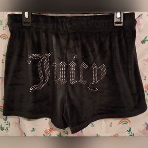 EUC Juicy Couture Black Velour Bling Rhinestone Casual Booty Short SZ M